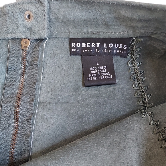 Vintage Retro Hippie Boho Patchwork Robert Louis Green Suede Skirt Size Large - Picture 3 of 8